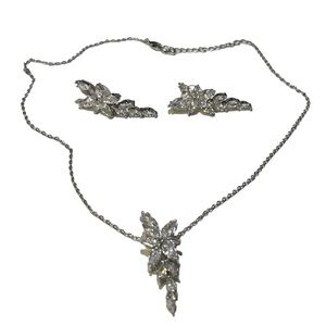 Crystal Drop Earrings & Necklace Floral Design Cubic Zirconia